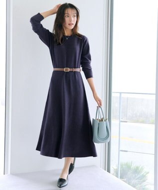 Tiaclasse 【選べる着丈・洗える】 ニットワンピース ミモレ丈：ネイビー