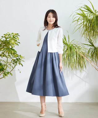 Tiaclasse 【洗える】タックフレアワンピース ブルー