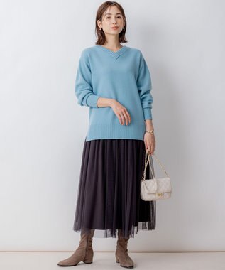 組曲 L 【WEB限定】ウールカシミヤミックスVネック ニット パウダーブルー