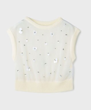 GRACE CONTINENTAL チュール刺繍ニットトップ ホワイト