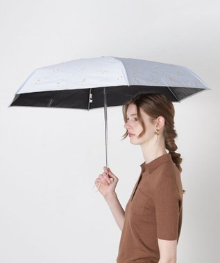 MOONBAT 【 遮光率100％/遮熱/UV/コンパクト】PAUL&JOE ACCESSOIRES(ポール&ジョー) 晴雨兼用日傘 ヌネット×ロゴ ネコ 5段折りたたみ傘 サックスブルー