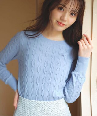 Feroux 【洗える】ケーブル ニット ブルー系