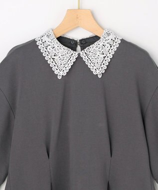 組曲 S 【先行予約・2WAY】レース襟フレンチテリーフレア カットソー チャコールグレー系