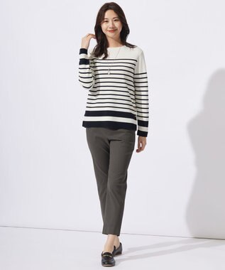 J.PRESS LADIES 【洗える】COTTON ACETATE クルーネック ニット オフ×ネイビー系1