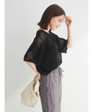 Green Parks 花柄メッシュニットプルオーバー Black