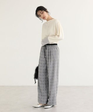 Green Parks プリーツ袖配色プルオーバー Ivory