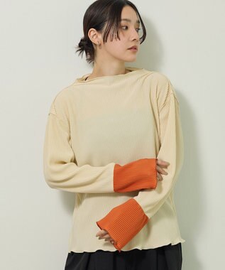 Green Parks プリーツ袖配色プルオーバー Terracotta