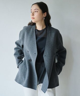 #Newans ウエストシェイプリバーコート グレー