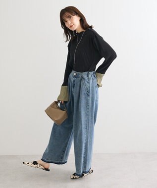 Green Parks プリーツ袖配色プルオーバー Black