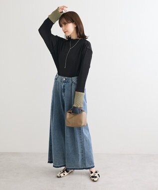 Green Parks プリーツ袖配色プルオーバー Black