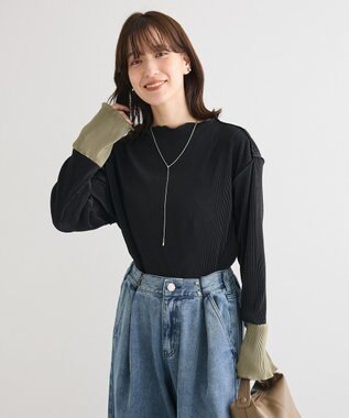 Green Parks プリーツ袖配色プルオーバー Black