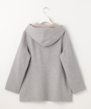 J.PRESS LADIES ウールナイロンリバー フード付き コート ライトグレー×ベージュ系