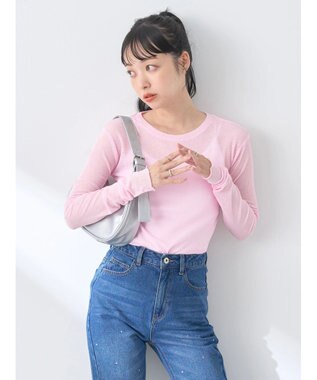 earth music&ecology シアーリブロゴ刺繍プルオーバー Light Pink