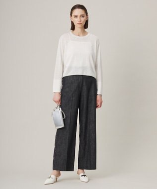 ICB 【洗える】 コットンリアクティブデニム ワイドストレートパンツ ブラックデニム系