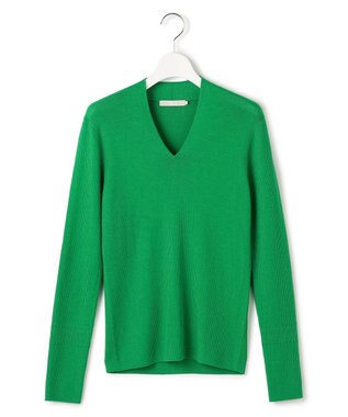 ICB 【新色追加】 エクストラファインメリノリブ Vネックプルオーバー グリーン系
