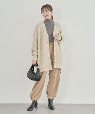 Green Parks ブークレーＶネックミディ丈カーディガン Beige