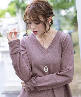 Tiaclasse L 【洗える】Vネックリブニットチュニック モカ