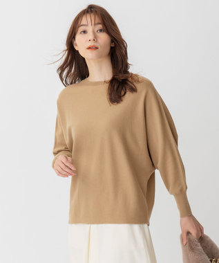 自由区 L 【洗える】ソフトウールハイゲージ ドルマンスリーブニット キャメル系