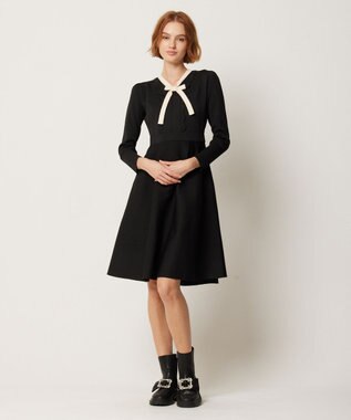 TOCCA 【洗える】BAR RIBBON KNIT DRESS ニットドレス ブラック×アイボリー系