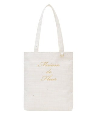 Maison de FLEUR ツイードブランドロゴ刺繍トートバッグ Off White