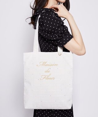 Maison de FLEUR ツイードブランドロゴ刺繍トートバッグ Off White