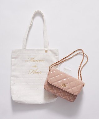 Maison de FLEUR ツイードブランドロゴ刺繍トートバッグ Off White
