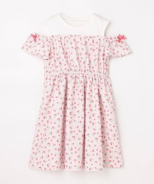 ANY KIDS 【洗濯機可能】オンオフショルダーワンピース ピンク×フルーツ