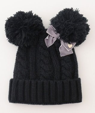 ANY KIDS ポンポン付き ニット キャップ ブラック