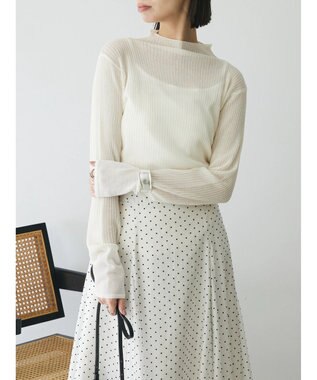 Green Parks AnriettMusee ラメ切替スリーブリブシアーニット Off White