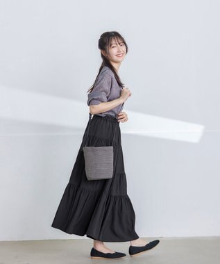 Tiaclasse 【洗える】ティアードフレアスカート ブラック