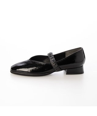 MODE ET JACOMO <D'ICI>Vカットシャーリングストラップフラットシューズ ブラックエナメル