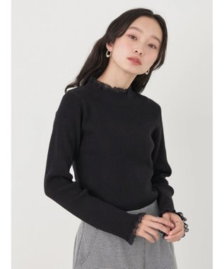 earth music&ecology レースドッキングリブニット Black