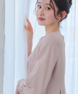 Tiaclasse 【洗える】ビジュー付きフロント切替タックワンピース グレージュ