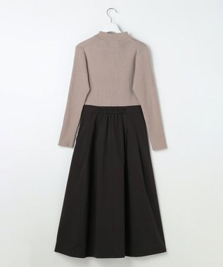 Feroux 襟付きドッキング ワンピース グレージュ×ブラック系
