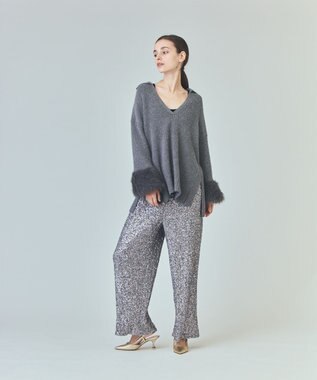 GRACE CONTINENTAL フェザースリーブニットトップ グレー