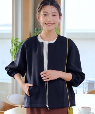 Tiaclasse ダンボールポンチノーカラーブルゾン ネイビー