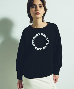 GRACE CONTINENTAL フロッキーロゴプリントトップ ブラック