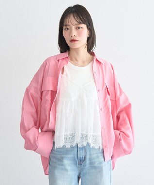 earth music&ecology Ｗポケットシャツ Pink