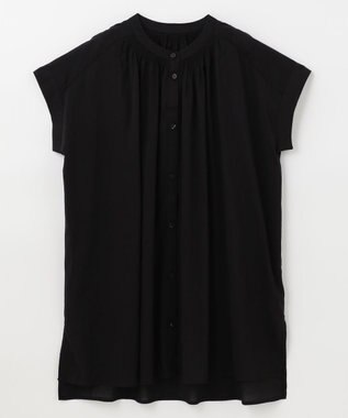 ANY 【洗える】シャーリングチュニック ブラウス ブラック系