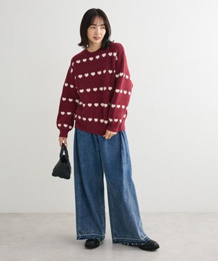 Green Parks ・ｓｗｉｎｇ　ｂｙ　ハートジャカードクルーニット Bordeaux