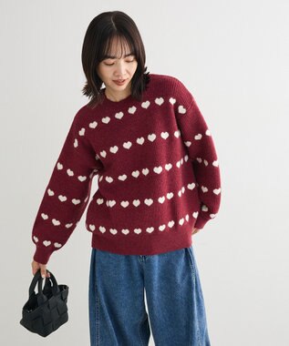 Green Parks ・ｓｗｉｎｇ　ｂｙ　ハートジャカードクルーニット Bordeaux