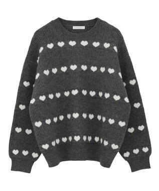 Green Parks ・ｓｗｉｎｇ　ｂｙ　ハートジャカードクルーニット Charcoal Gray