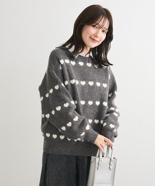 Green Parks ・ｓｗｉｎｇ　ｂｙ　ハートジャカードクルーニット Charcoal Gray