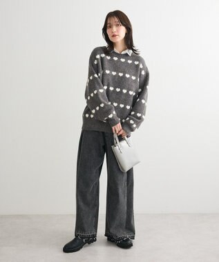 Green Parks ・ｓｗｉｎｇ　ｂｙ　ハートジャカードクルーニット Charcoal Gray