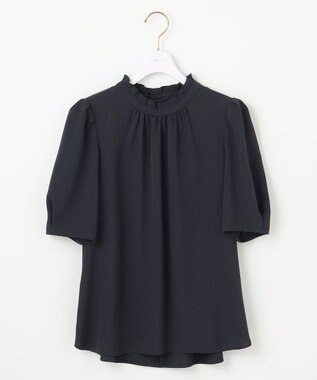 ANY SIS S 【洗える】フリルネックスタンド ブラウス ネイビー