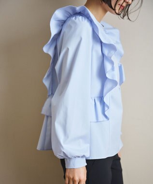 #Newans 【洗濯機可能/シワになりにくい】〈小柄さんにお勧め〉バーティカルフリルブラウス ライトブルー