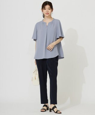 ANY SIS 【接触冷感・吸水速乾・UVカット】サラキレイ スキッパー ブラウス ライトブルー