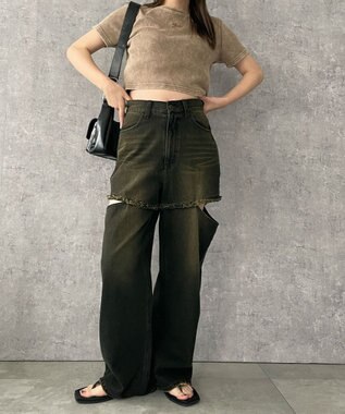 WEGO ヴィンテージウォッシュサイドカットデニムパンツ ブラック