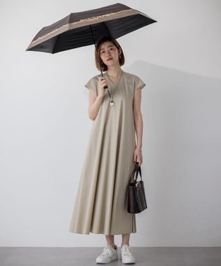 23区 【晴雨兼用/UVカット】ボーダーチェーン柄 折り畳み傘 ブラック系