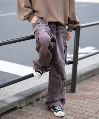 WEGO 【ウエストゴム/MLサイズ展開】イージーコーデュロイカーゴパンツ ブラウンその他
